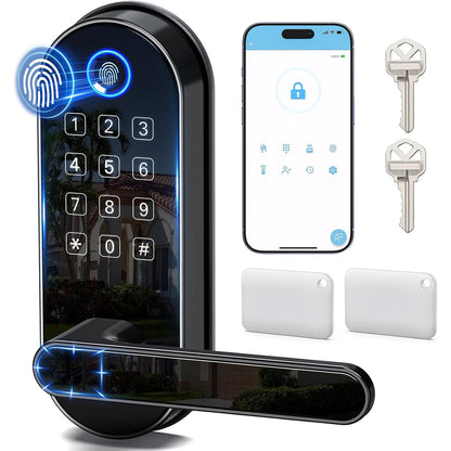 Yala Inteligentă Elindor® cu Amprentă și Cod de Acces, Fără Cheie, Negru