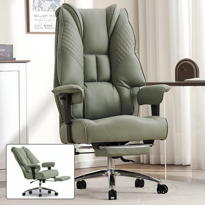 Scaun de Birou Elindor® Ergonomic, Design Contemporan, Scaun cu Spatar si Manere, din Piele PU cu Suport pentru Picioare si Roti, Latime Sezut 58 cm, Inaltime intre 48-56 cm, Verde