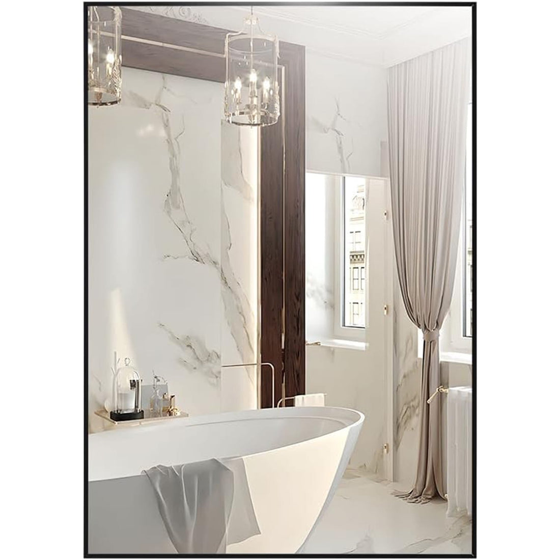 Oglinda Dreptunghiulara Elindor®, 55x75 cm, Sticla Fara Distorsiuni, Usor de Instalatat, Negru