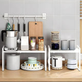 Raft Elindor® din Inox, Extensibil pentru Bucatarie, Organizator Metalic Reglabil, Ideal ca Etajera Depozitare in Camara sau Birou, Perfect pentru Condimente, Vesela, Farfurii, Stabil si Compact, Polita pentru Obiecte Diverse, 36-60x26x28 cm, Alb