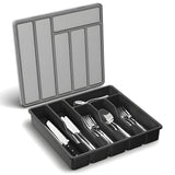 Organizator pentru Tacamuri Negru Elindor® Ustensile de Bucatarie, 6 Compartimente Depozitare, Suport pentru Cutite, Linguri, Furculite, Accesorii Bucatarie, Separator Sertar, 33x30x5.3 cm, PP fara BPA