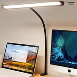 Lampa de Birou Elindor® Ultra-Wide, Neagra cu LED, Nivel de Luminozitate Reglabil de la 2700K pana la 6500K, Veioza cu Clema Metalica si Brat Reglabil, Protectie pentru Ochi, Inaltime Totala 66 cm, Latime 40 cm