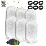 Set 6 Filtre + 6 Bureti Elindor® pentru Fantana de Apa Pisici si Caini, Compatibilitate Universalsa cu Dispensere din Inox, Filtrare in 3 Straturi, Carbon Activ, Alb