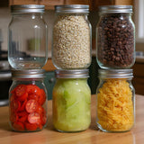 Set 6 Borcane din Sticla Elindor® cu Capac Ermetic, Borcan 500 ml Ideal pentru Miere, Dulceata, Condimente, Cafea, Zahar si pentru Fermentare Muraturi, Capace Metalice, Recipient Depozitare in Bucatarie, Transparent