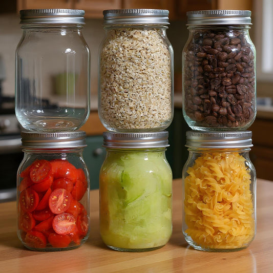 Set 6 Borcane din Sticla Elindor® cu Capac Ermetic, Borcan 500 ml Ideal pentru Miere, Dulceata, Condimente, Cafea, Zahar si pentru Fermentare Muraturi, Capace Metalice, Recipient Depozitare in Bucatarie, Transparent