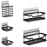 Set 5 Etajere Autoadezive Elindor® Rfturi de Dus, Otel Carbon, Fixare Fara Gauri, Negru