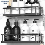 Set 2 Rafturi de Dus Elindor® Polita cu Adeziv, Etajera de Baie, Raft cu Carlige, din Metal, Suport Prosop si Sapun, Organizator Baie sau Etajere Depozitare in Bucatarie, Accesorii, 31.5 x 11 x 6.5 cm, Negru