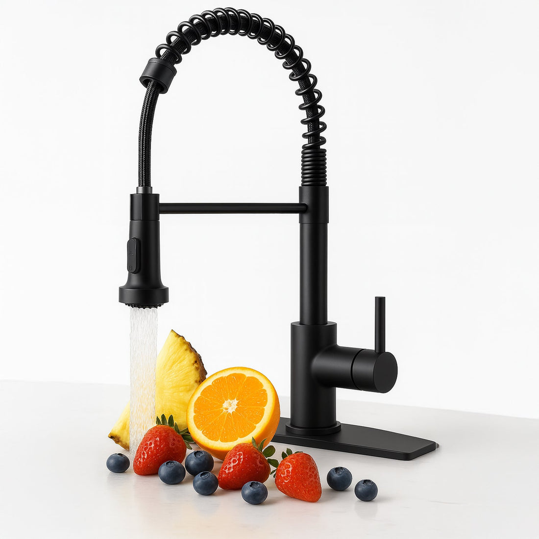 Baterie Chiuveta Bucatarie Neagra Elindor®, Robinet de Apa Lavoar, Modern cu Pipa Flexibila, Cap Dus Extractabil cu Doua Functii, Jet Reglabil, Monocomanda, Rotativ 360°, Otel Inoxidabil, Finisaj Mat