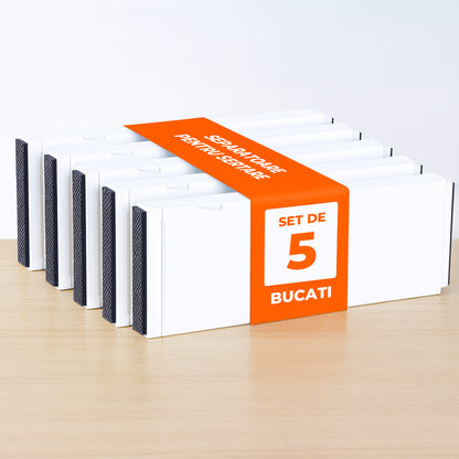 Set 5 Separatoare Extensibile Elindor® din Plastic pentru Sertar, Organizare Bucatarie, Birou, Dormitor, Baie, Organizatoare si Separatoare Sertare, Organizator Spatii Depozitare, Ajustabil si Extensibil de la 28 cm la 48 cm, Transparent