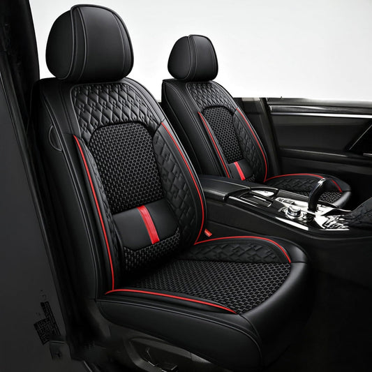 Set 5 Huse Scaune Auto Elindor®, Impermeabile, Universale, Protectie Fata/Spate, Piele Ecologica si Matase Sintetica, Compatibile cu Logan, Golf, Qashqai, Tucson, Montaj Rapid, Accesorii Masina Interior, Negru