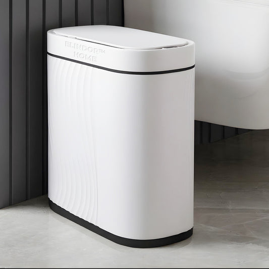 Cos de Gunoi cu Senzor Elindor® cu Capacitate 7.5l, Capac Inteligent Anti-Miros, Deschidere Silentioasa, Design Elegant, Subtire, Ideal pentru Baie, Bucatarie, Birou, Dormitor, Perfect pentru Colectare Deseuri, Rezistent la Apa IPX5 Alb / Negru