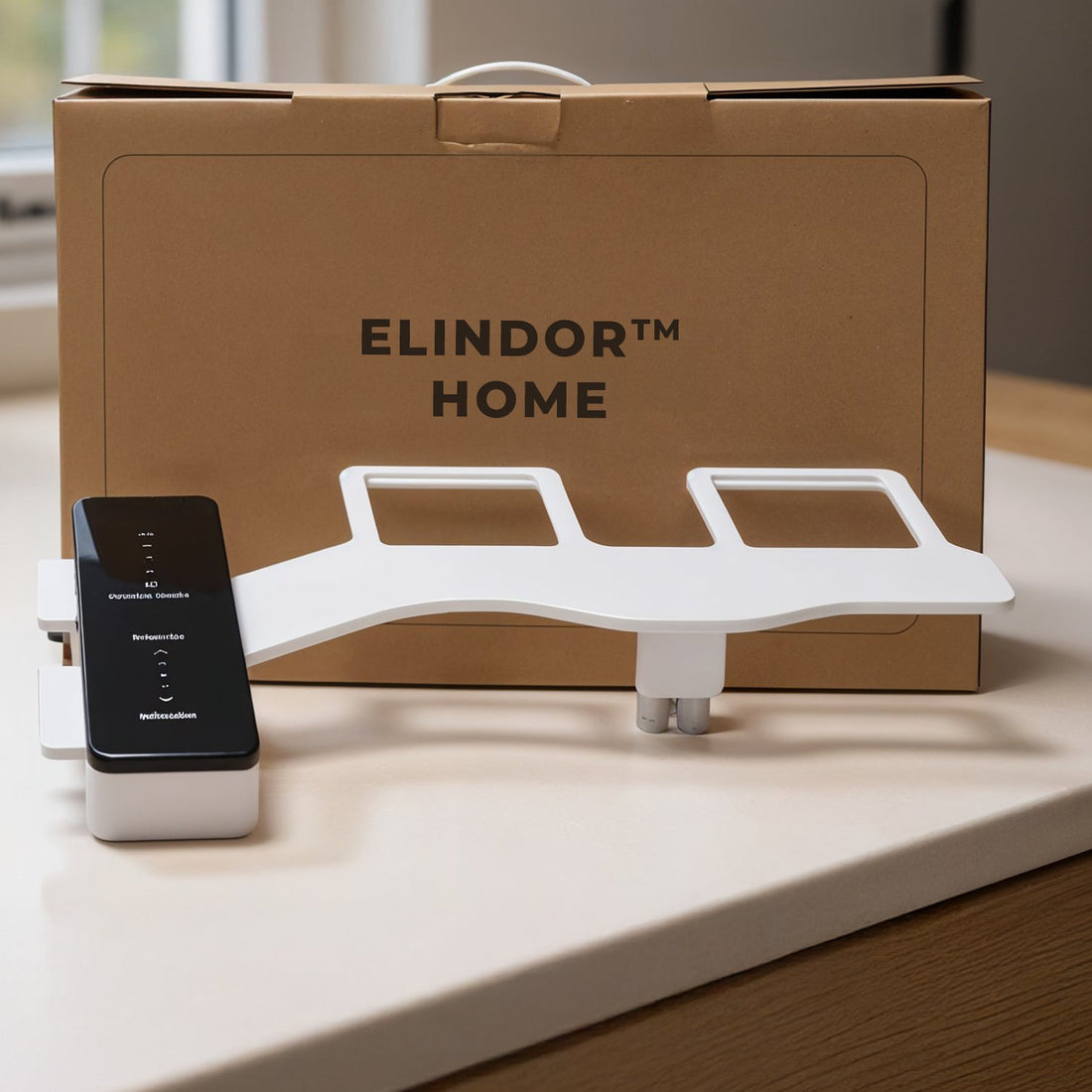 Bideu Retractabil Elindor® pentru Toaleta cu Functie de Auto Curatare, Buton Control de Presiune, pentru Igiena Personala, Apa Calda si Rece, Non Electric, Kit Accesorii WC, Sistem Bidet pentru Colac si Capac de Toalete, Set pentru Baie, Alb / Negru