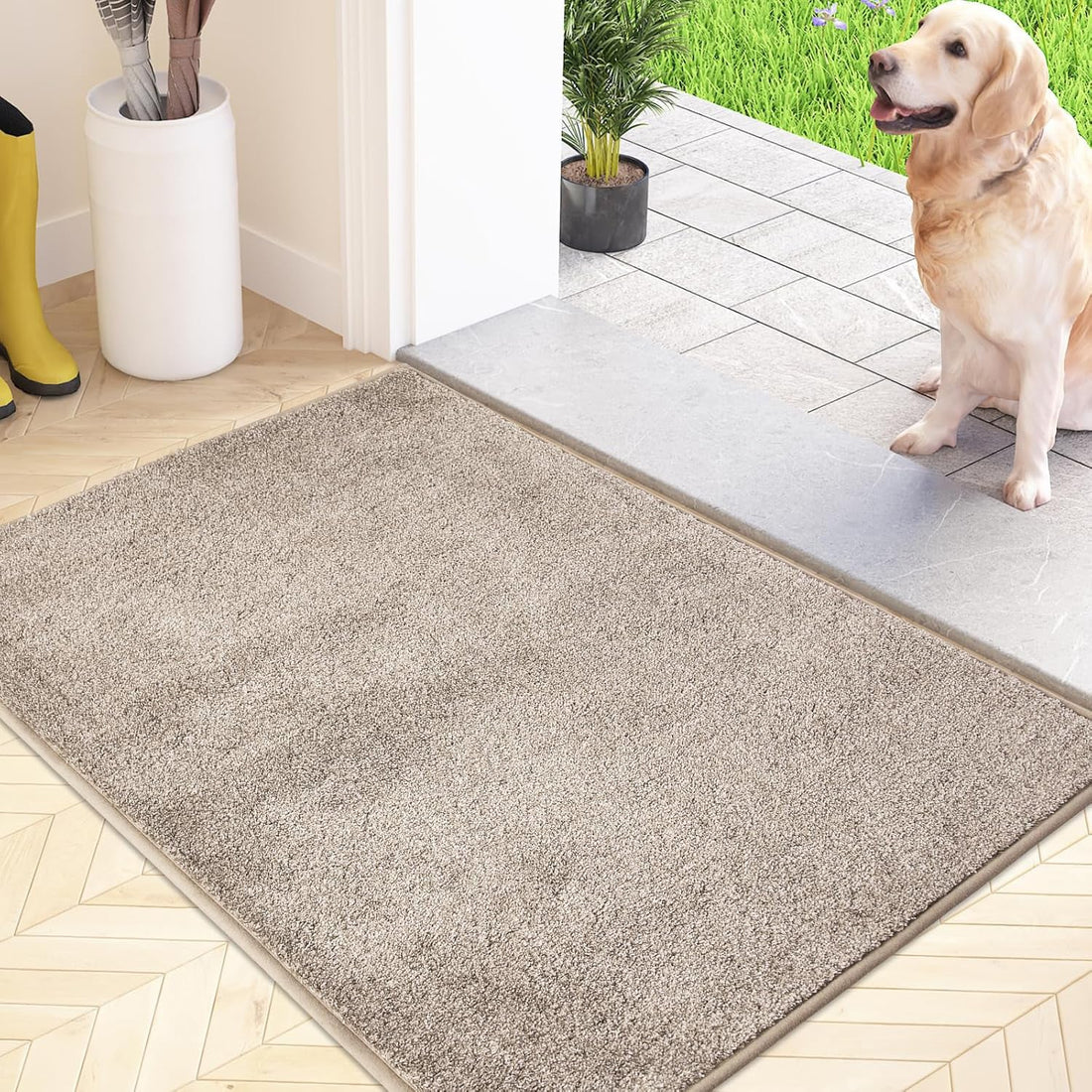 Covoras Antiderapant  Elindor® pentru Intrare Casa, Lavabil la Masina, Super Absorbant, Moale, Durabil, Talpa Cauciucata Anti-Alunecare, Usor de Curatat, Pentru Interior si Exterior, 50x80 cm, Bej
