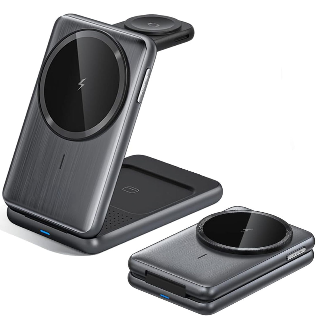 Incarcator Wireless 3-in-1 Elindor® Pliabil, Fast Charge 15W, Compatibil iPhone, Apple Watch, AirPods, Negru