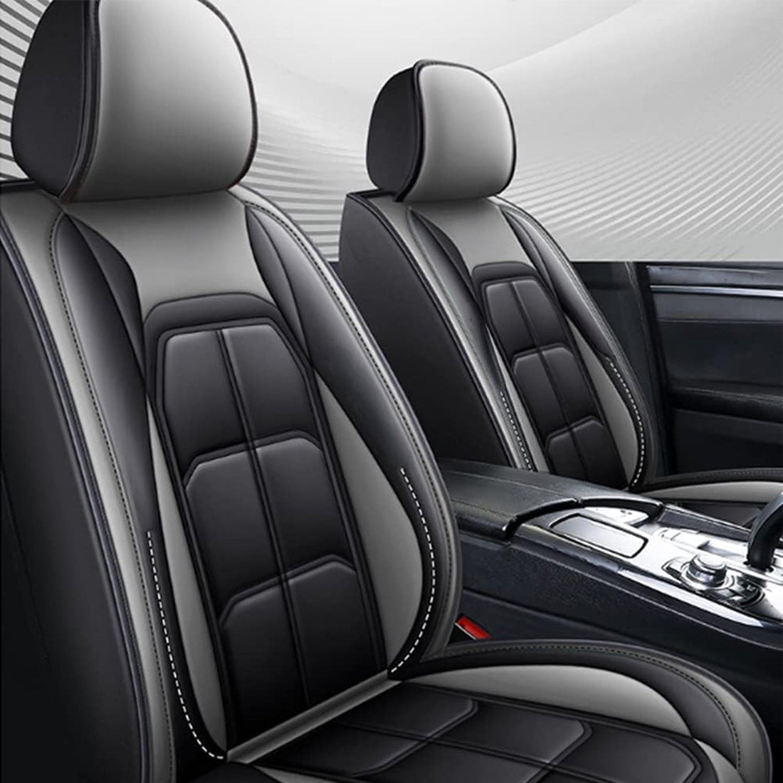 Set 5 Huse Gri Deschis, Scaune de Masina Elindor®, Huse Auto Piele, Impermeabile, Universale, Protectie Scaun Fata si Spate, Montaj Rapid, Accesorii Masina Interior