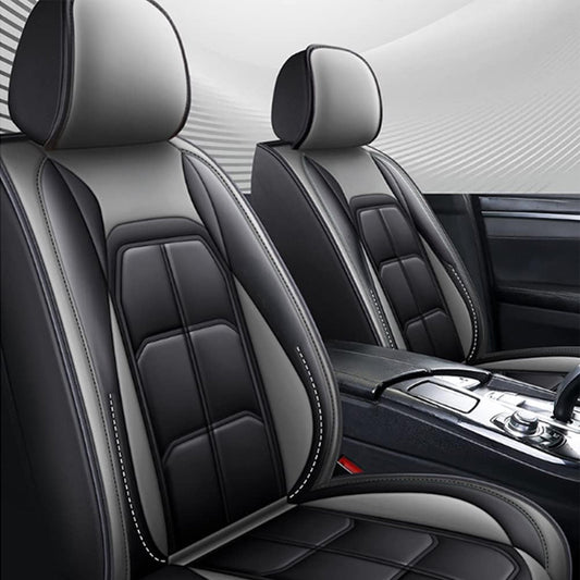 Set 5 Huse Gri Deschis, Scaune de Masina Elindor®, Huse Auto Piele, Impermeabile, Universale, Protectie Scaun Fata si Spate, Montaj Rapid, Accesorii Masina Interior