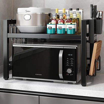 Raft Elindor® din Otel Carbon, Extensibil pentru Bucatarie, Organizator Metalic Reglabil, Ideal ca Etajera Depozitare Deasupra Cuptorului cu Microunde in Camara sau Birou, Perfect pentru Condimente, Vesela, Farfurii, Stabil si Compact, Polita pentru Obiec