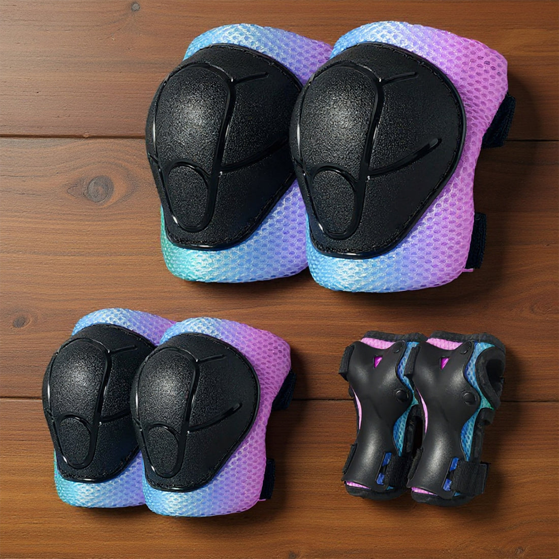 Set de Protectie Elindor® Genunchiere, Cotiere, Aparatori Incheietura, Marimea M, pentru Copii, Potrivit pentru Sport, Ciclism, Role, Trotineta, SkateBoard, Aparatorare Bicicleta, Mansete cu Arici, Echipament Sport Reglabil, Multicolor