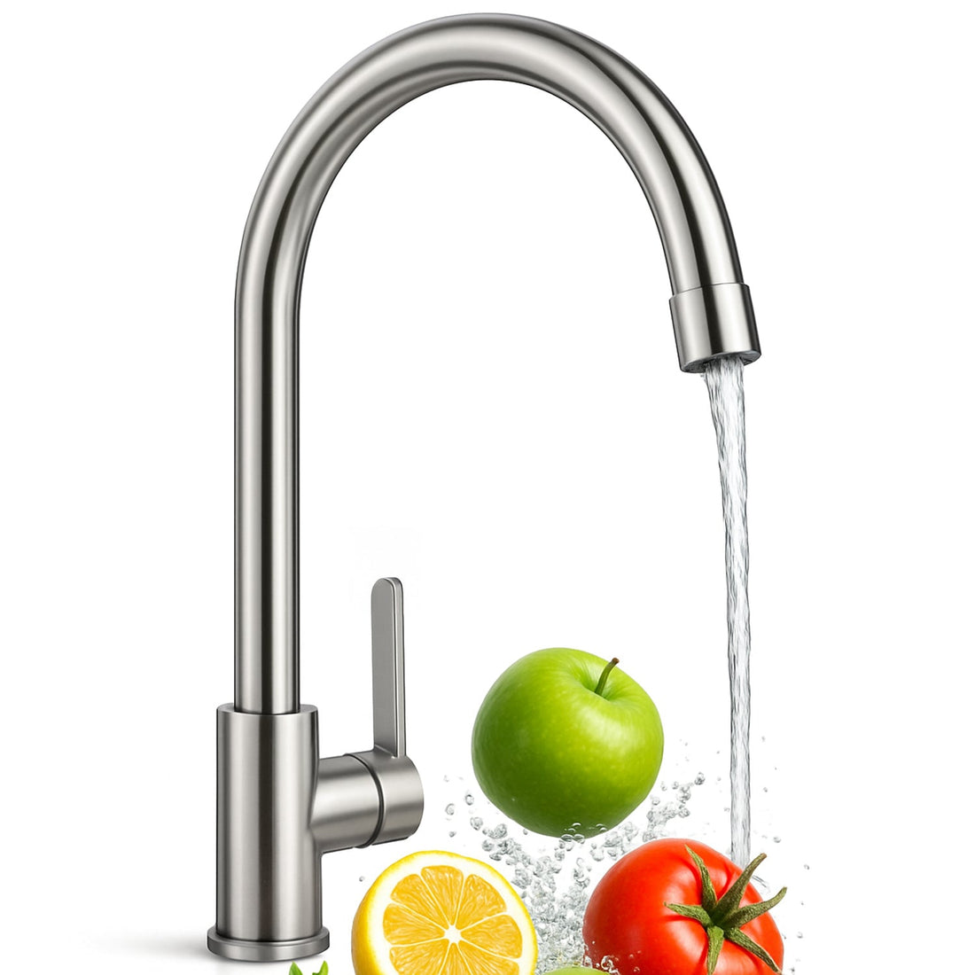 Baterie Chiuveta Bucatarie Argintie Elindor®, Robinet de Apa Modern, cu Pipa Inalta, Jet Reglabil si Aerisit, Monocomanda, Rotativ 360°, Otel Inoxidabil, Finisaj Lucios