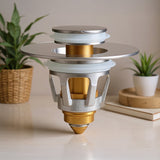 Dop Universal pentru Chiuveta Elindor, Dop de Scurgere Tip Pop-Up pentru Guri de Scurgere, Universal, cu Filtru pentru Par Anti-Infundare, Sita de Scurgere pentru Chiuveta de Baie sau Bucatarie, Argintiu