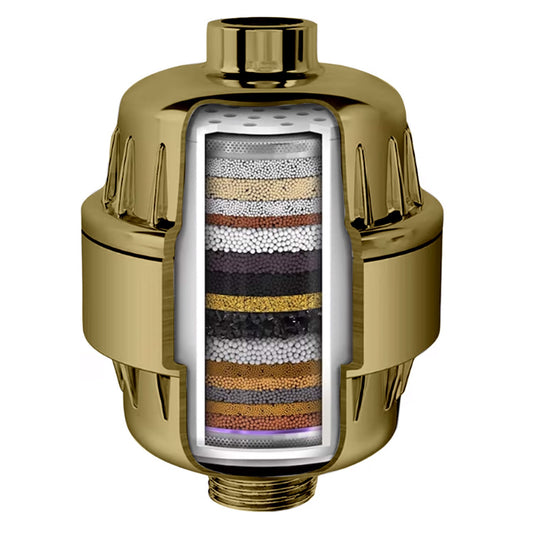 Filtru de apa Elindor® pentru dus, 20 Stagii de Filtrare, Infuzie Minerale si Vitamina C, Auriu