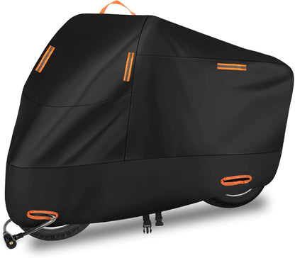 Husa De Motocicleta Impermeabila Elindor®, Rezistenta Pentru Toate Sezoanele, Cu Elemente Reflectorizante Nocturne, Gauri Pentru Lacat, Curele Anti-Vant, Protectie UV, Negru