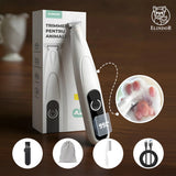 Masina de Tuns Elindor®, pentru Animale de Companie, Caini si Pisici, Lama din Otel Inoxidabil, Acumulator 1200mAh, 6500 RPM, Silentios, Aparat fara Fir cu Lumina LED, Perie Trimmer Ideala pentru Labute, Urechi, Fata si Ochi, Alb