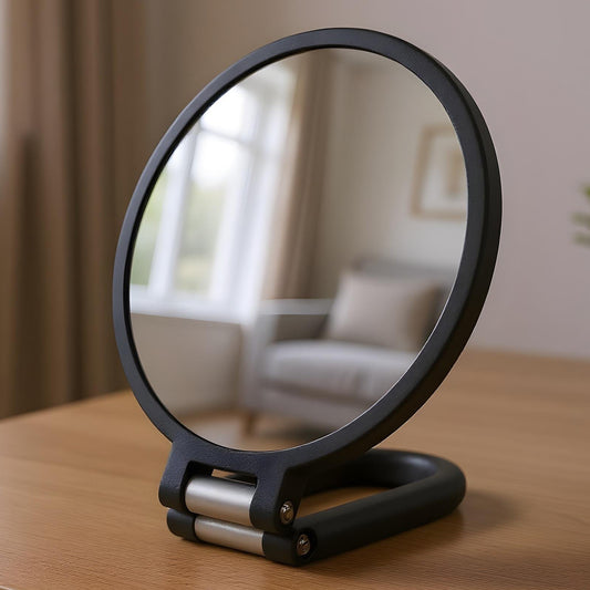 Oglinda Cosmetica Pliabila Elindor® Rotire 360°, Efect de Marire Lupa 15x, Oglinzi Cosmetice pentru Coafor, Frizerie, Barbierit, Pensat, Vopsit, Tuns, Machiaj, ABS Durabil, 3 Functii de Utilizare Agatare, in Mana sau pe Masa, 24.4x14 cm, Negru