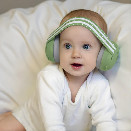 Casti Antifonice Elindor® pentru Bebelusi, Varsta intre 3 si 18 luni, cu Pernute Moi pentru Urechi, Benzi Anti-alunecare din Silicon, Prindere cu Arici, 3 Dimensiuni Reglabile, Reducere a Zgomotului cu 25 dB, Accesorii Bebe, Verde