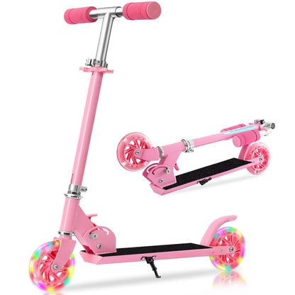 Trotinetă Elindor® Pliabilă cu Ghidon Ajustabil, Roți LED, Roz