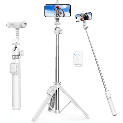 Trepied foto telescopic, universal pentru telefon/cameră/GoPro, Bluetooth, ajustabil, alb