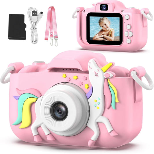 Camera Copii Elindor® HD 1080p Cu Ecran Mare, Aparat Educativ, Jucarie Creativa cu Functie Foto Video, Cadou Interactiv, Jucarii Copii 3–8 Ani, Usor de Folosit, Rezistenta la Socuri, Roz