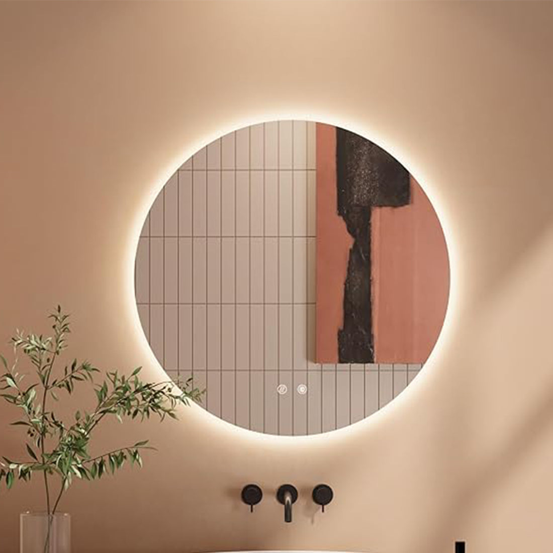 Oglinda de Perete Elindor® Rotunda, fara Rama, Decorativa, Eleganta, Ideala pentru Baie, Birou, Hol, Living, Dressing, Iluminare Led, Intensitate Ajustabila, Antiaburire, 3 Temperaturi de Culoare, 50 x 50 cm