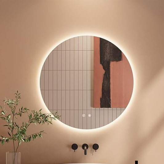 Oglinda de Perete Elindor® Rotunda, fara Rama, Decorativa, Eleganta, Ideala pentru Baie, Birou, Hol, Living, Dressing, Iluminare Led, Intensitate Ajustabila, Antiaburire, 3 Temperaturi de Culoare, 50 x 50 cm