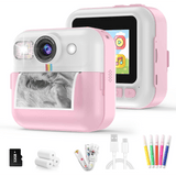 Camera Foto Instant Pentru Copii Elindor®, Ecran 2.4 Inch, 1080P, 16X Zoom, Printare Fara Cerneala, 3 Role Hartie Incluse, 32GB SD, Roz