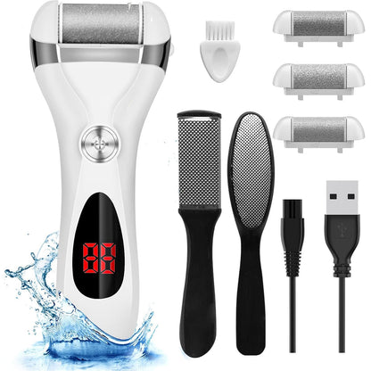 Pila Electrica Elindor® pentru Talpi si Calcaie, cu 3 Role de Slefuire, Display Digital, Rezistenta la Apa, Incarcare USB, 2 Viteze, Alb