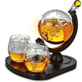 Set Decantor Whisky Glob Elindor®, 2 Pahare, Suport Lemn, 850ml