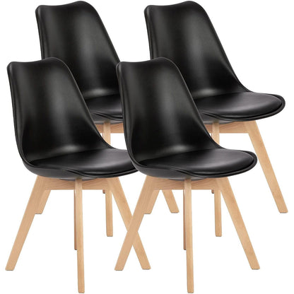 Set 4 Scaune Elindor® Stil Retro, Piele Ecologică și Picioare din Lemn, Negre