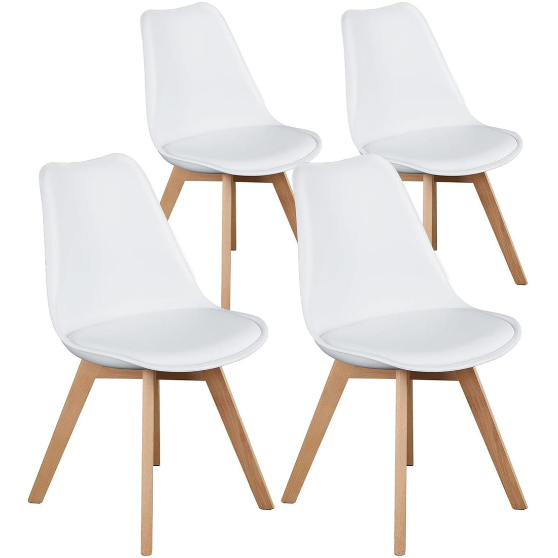 Set 4 Scaune Elindor® Stil Retro, Piele Ecologică și Picioare din Lemn, Albe