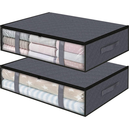 Set 2 Cutii Pliabile de Depozitare Elindor®, Organizatoare pentru Haine si Paturi, Potrivit pentru depozitare Sub Pat, Ideal pentru Dormitor, Dulap, Dormitor Studentesc, Plapumi, Gri