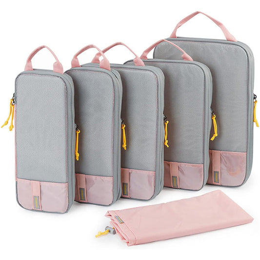 Set 6 Cuburi de Compresie Elindor® pentru Organizarea Bagajului – Roz, Accesorii Ușoare și Durabile pentru Călătorii