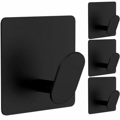Set 4 Carlige Adezive din Otel Inoxidabil, Suporta pana la 6,8 kg, Design patrat si Colturi rotunde, Instalare Usoara, Ideal pentru Baie, Bucatarie sau Birou, Negru Mat