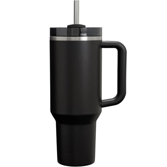 Cana Termos Elindor, din Otel Inoxidabil, Izolatie cu Pereti Dubli, cu Capac si Pai Reutilizabil, Capacitate 1.18L, Rezistenta la Scurgeri, Ideala pentru Apa, Ceai, Cafea sau Smoothie, Negru