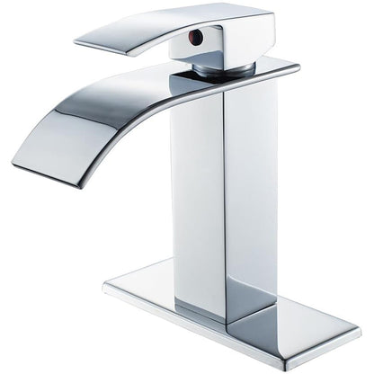 Baterie Cascadă Elindor® pentru Chiuveta Baie, Finisaj Cromat, Mâner Unic, Placă pentru 1 sau 3 Găuri