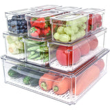 Set 10 Organizatoare Elindor® pentru Frigider cu Capace, Suprapozabile, Cutii Organizare, BPA-Free, pentru Fructe si Legume