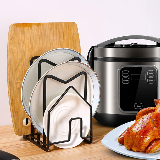 Suport Tocatoare Metalic Elindor® Organizator Compact si Elegant pentru Bucatarie, Baza Antiderapanta, Ideal pentru Tocatoare, Capace Oale si Tigai, Ustensile Bucatarie, Carti, 12.5 × 14.5 × 21.5 cm, Negru