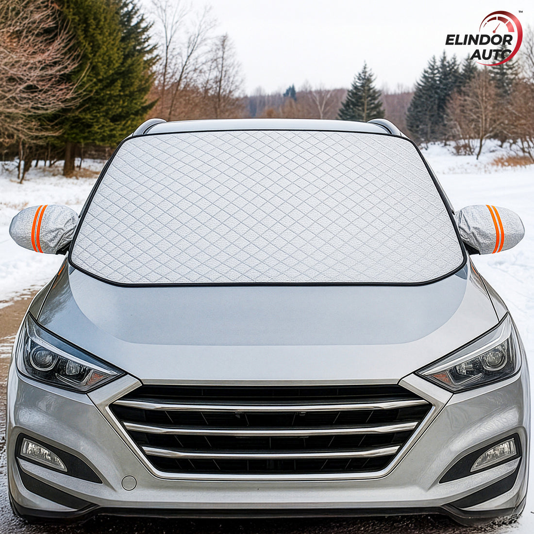 Parasolar Auto Elindor® pentru Parbriz si Oglinzi, Magnetic cu 9 Magneti, cu Banda Reflectorizanta, Material cu 4 Straturi, Universal, Folie pentru Protectie Soare, Anti-inghet, Pliabil, Usor de Depozitat, Accesorii Masina Exterior, 230 x 165 cm, Argintiu