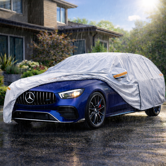 Prelata Auto Premium Elindor® Impermeabila, Protectie UV, Antisoare, Praf, Ploaie si Zapada, Toate Anotimpurile, Husa Exterior, Huse Protectie Completa, Universala, Accesorii Masina, Marime Sedan, 410 × 170 × 150 cm, Gri