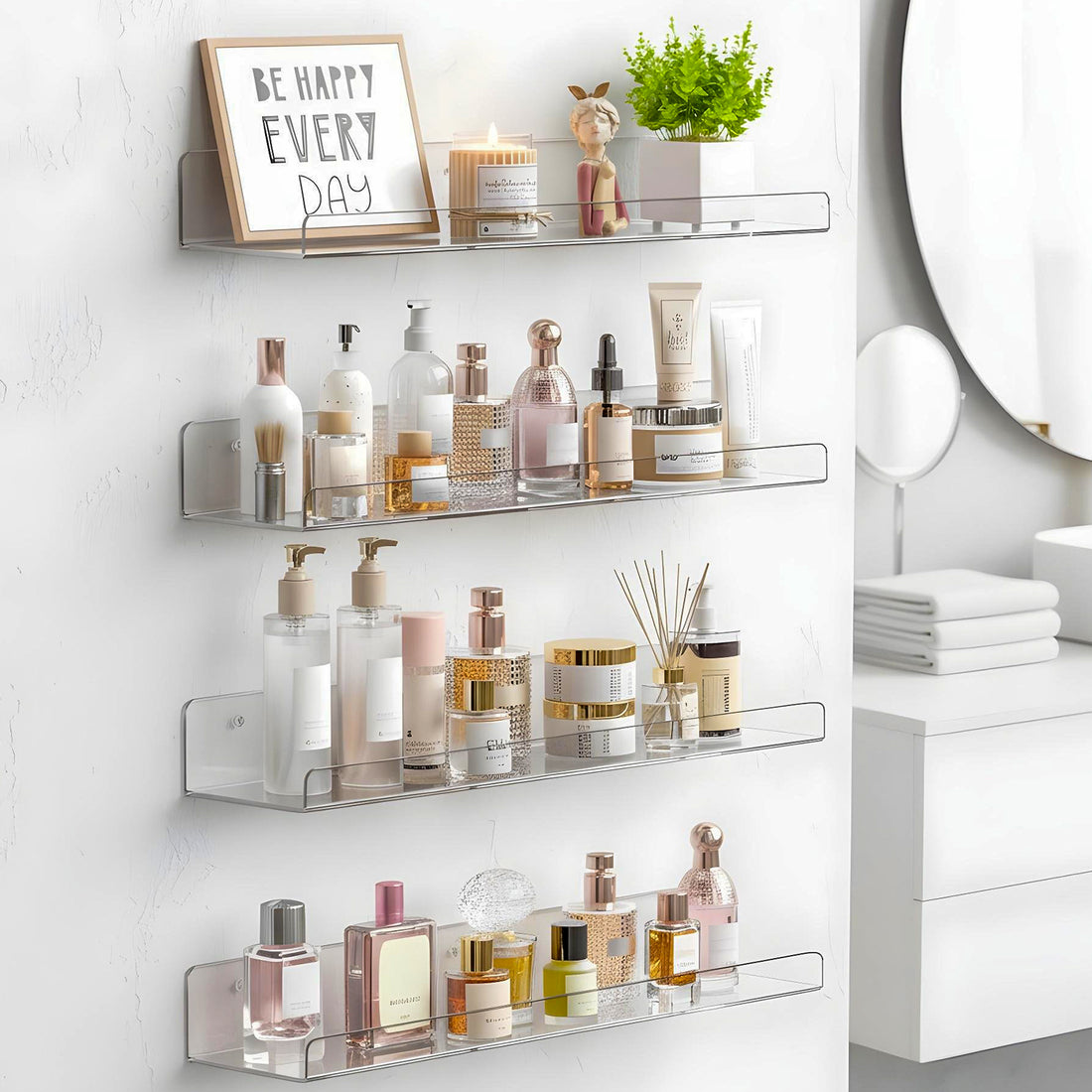 Set 4 Rafturi Elindor® Raft Suspendat de Depozitare, Mobila Bucatarie, Dormitor, Baie sau Birou, Etajera Practica cu Design Aerisit, Usor de Asamblat, Perfecta pentru Organizare Carti, Condimente, Decoratiuni, Polita Produse Diverse, 38 x 10 x 1.5 x 5 cm,