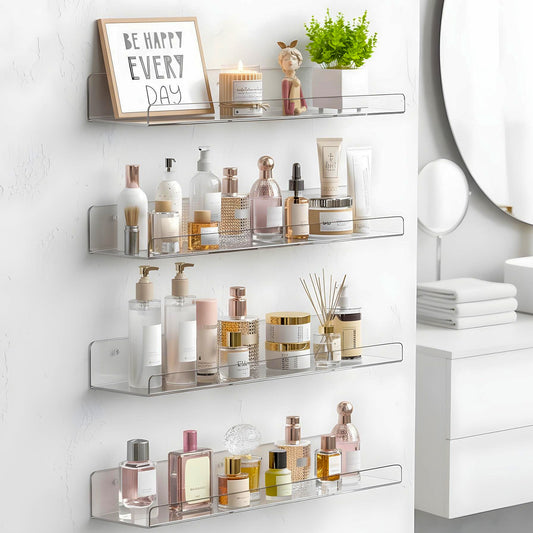 Set 4 Rafturi Elindor® Raft Suspendat de Depozitare, Mobila Bucatarie, Dormitor, Baie sau Birou, Etajera Practica cu Design Aerisit, Usor de Asamblat, Perfecta pentru Organizare Carti, Condimente, Decoratiuni, Polita Produse Diverse, 38 x 10 x 1.5 x 5 cm,